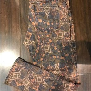 Free People Printed Aztec Rust Skinny Jeans